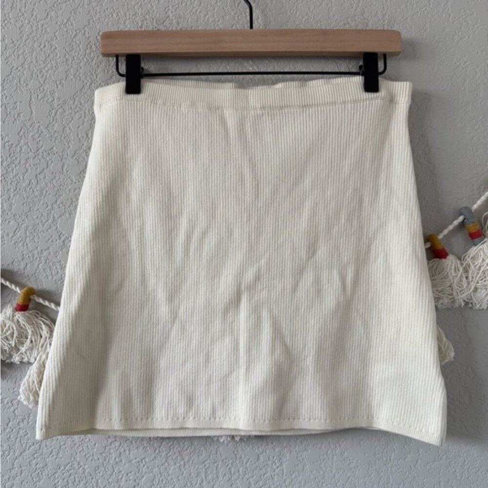 Free People Laurel Ribbed Knit Mini Skirt In Ivory Moonglow Basics Neutral Y2K L